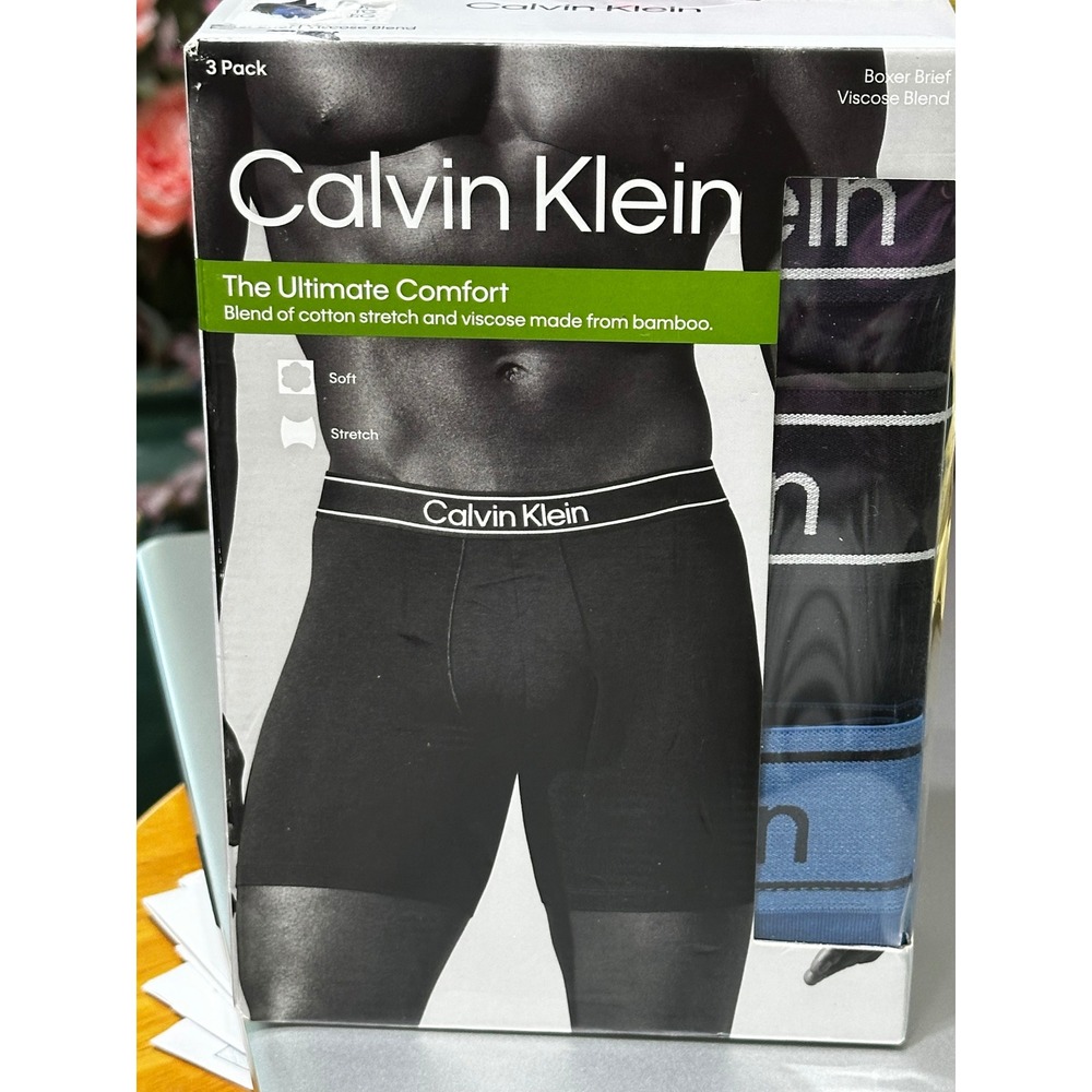 Calvin Klein Mens 3 Pack Ultimate Comfort Viscose Bamboo Boxer Briefs Large L